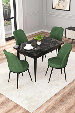 Rovena Duru Siyah Mermer 70x110 Sabit Mdf Yemek Odası Takımı 4 Adet Sandalye