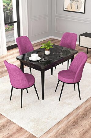 Rovena Duru Siyah Mermer 70x110 Sabit Mdf Yemek Odası Takımı 4 Adet Sandalye