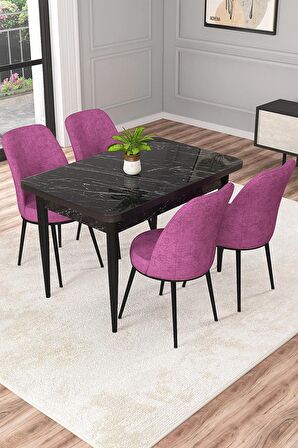 Rovena Duru Siyah Mermer 70x110 Sabit Mdf Yemek Odası Takımı 4 Adet Sandalye