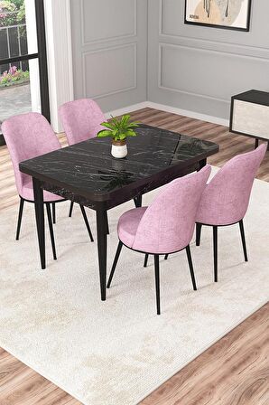 Rovena Duru Siyah Mermer 70x110 Sabit Mdf Yemek Odası Takımı 4 Adet Sandalye
