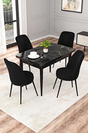 Rovena Duru Siyah Mermer 70x110 Sabit Mdf Yemek Odası Takımı 4 Adet Sandalye