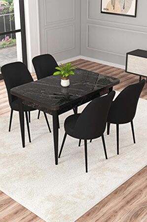 Rovena Duru Siyah Mermer 70x110 Sabit Mdf Yemek Odası Takımı 4 Adet Sandalye