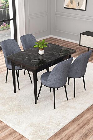 Rovena Duru Siyah Mermer 70x110 Sabit Mdf Yemek Odası Takımı 4 Adet Sandalye