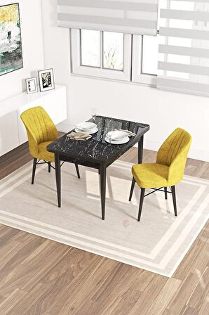 Rovena Neri Siyah Mermer 70x110 Sabit Suntalam Yemek Odası Takımı 2 Adet Sandalye