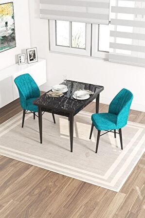 Rovena Neri Siyah Mermer 70x110 Sabit Suntalam Yemek Odası Takımı 2 Adet Sandalye