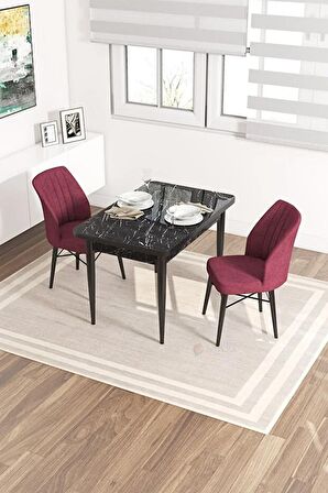 Rovena Neri Siyah Mermer 70x110 Sabit Suntalam Yemek Odası Takımı 2 Adet Sandalye
