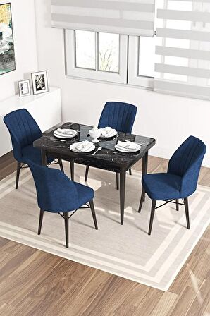 Rovena Neri Siyah Mermer 70x110 Sabit Suntalam Yemek Odası Takımı 4 Adet Sandalye