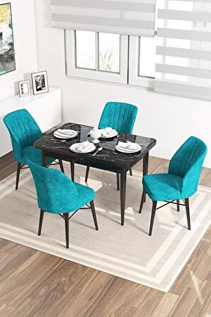 Rovena Neri Siyah Mermer 70x110 Sabit Suntalam Yemek Odası Takımı 4 Adet Sandalye