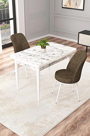 Rovena Raum Beyaz Mermer 70x110 Sabit Suntalam Yemek Odası Takımı 2 Adet Sandalye