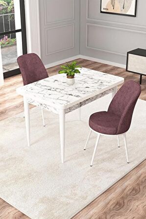 Rovena Raum Beyaz Mermer 70x110 Sabit Suntalam Yemek Odası Takımı 2 Adet Sandalye