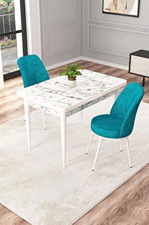 Rovena Raum Beyaz Mermer 70x110 Sabit Suntalam Yemek Odası Takımı 2 Adet Sandalye