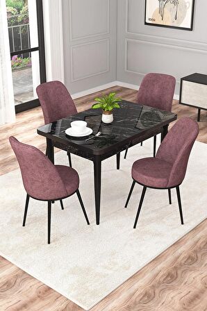 Rovena Raum Siyah Mermer 70x110 Sabit Suntalam Yemek Odası Takımı 4 Adet Sandalye