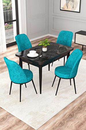 Rovena Raum Siyah Mermer 70x110 Sabit Suntalam Yemek Odası Takımı 4 Adet Sandalye