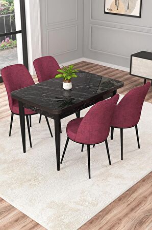 Rovena Raum Siyah Mermer 70x110 Sabit Suntalam Yemek Odası Takımı 4 Adet Sandalye