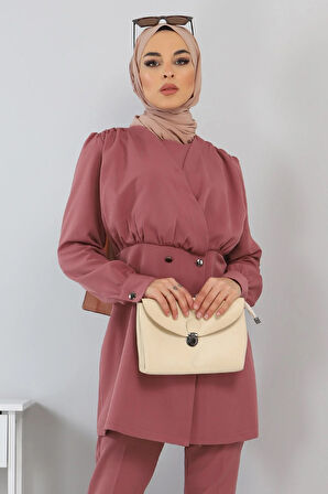 Düğme Detaylı Takım Gül Kurusu 10743
