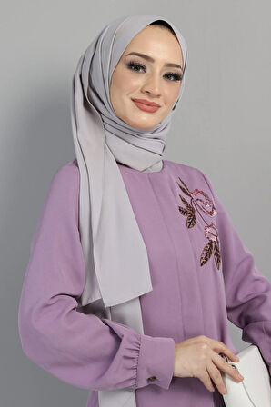 Nakışlı Tesettür Ferace Lila 10773