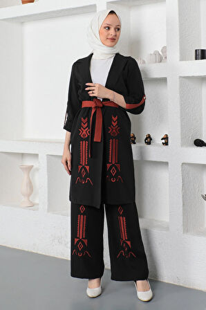 Nakış Detaylı Takım Siyah 19002