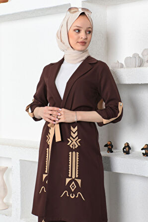 Nakış Detaylı Takım Kahverengi 19002