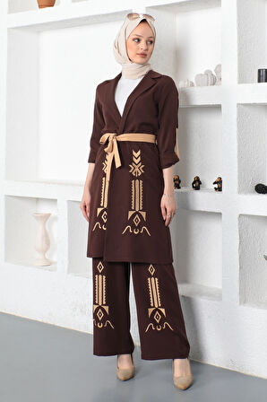 Nakış Detaylı Takım Kahverengi 19002