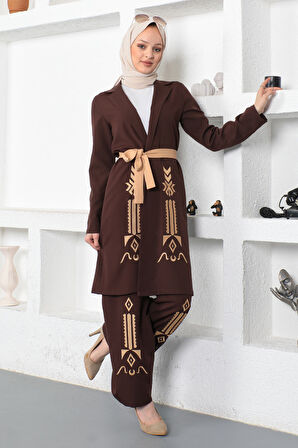 Nakış Detaylı Takım Kahverengi 19002