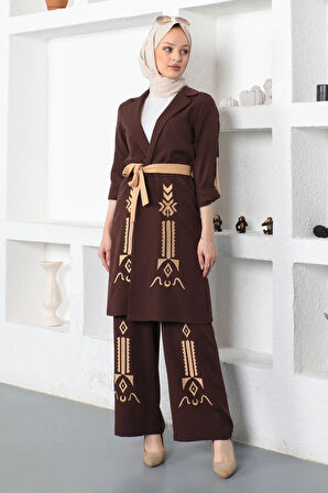 Nakış Detaylı Takım Kahverengi 19002