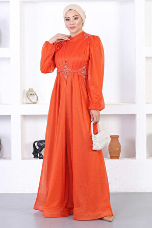 İncili Dantelli Simli Abiye Kiremit 12252