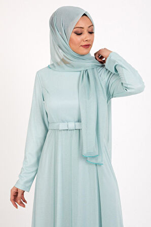 Simli Pileli Abiye Mint 12240