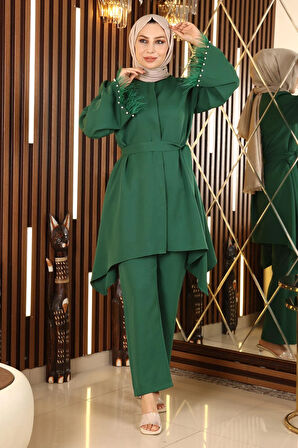 Tüy Detaylı Takım Zümrüt 19131