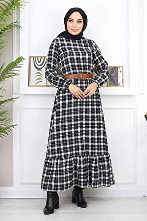 Fırfırlı Tesettür Elbise Siyah 19165