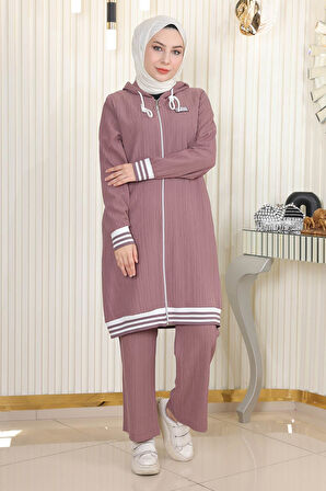 Fermuarlı Ribanalı Takım Lila 10405