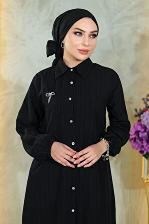 Düğmeli Broş Detaylı Takım Siyah 19178