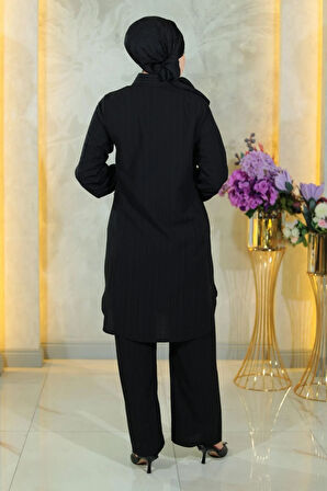 Düğmeli Broş Detaylı Takım Siyah 19178