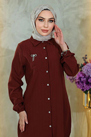 Düğmeli Broş Detaylı Takım Kahverengi 19178