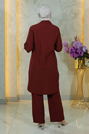 Düğmeli Broş Detaylı Takım Kahverengi 19178