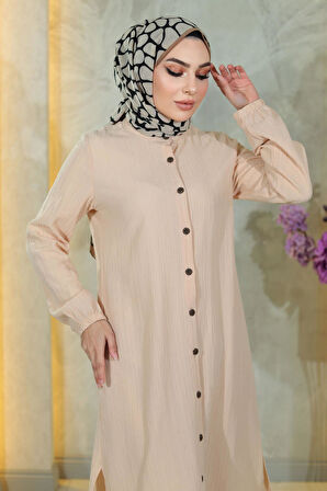 Düğmeli İkili Takım Bej 19179