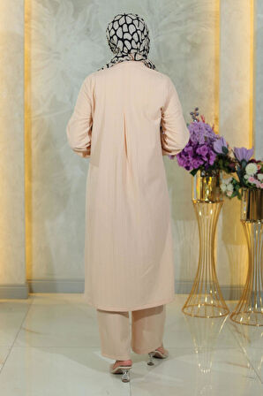 Düğmeli İkili Takım Bej 19179