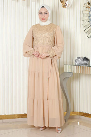 Pulpayetli Şifon Abiye Gold 19187