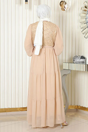 Pulpayetli Şifon Abiye Gold 19187