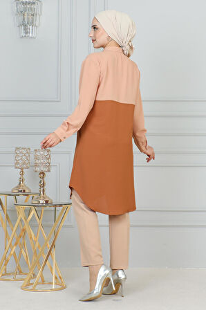 Fermuar Detaylı Tunik Pudra 6098