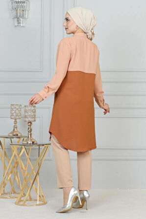 Fermuar Detaylı Tunik Pudra 6098