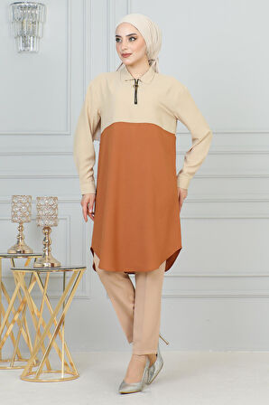 Fermuar Detaylı Tunik Bej 6098