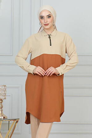 Fermuar Detaylı Tunik Bej 6098