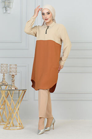 Fermuar Detaylı Tunik Bej 6098