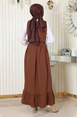 Eteği Pileli Kemerli Jile Takım Taba 19221