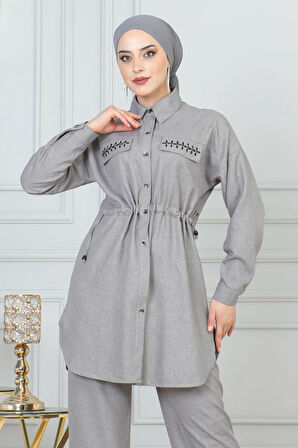 Beli Bağcıklı Takım Gri 19220