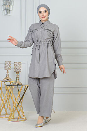 Beli Bağcıklı Takım Gri 19220