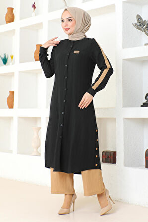 Arma Detaylı Düğmeli Takım Siyah 19194