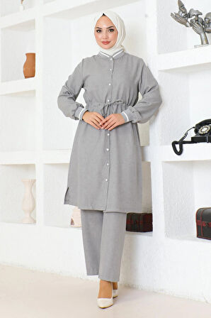 Beli Bağcıklı Ribanalı Takım Gri 19212