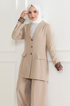 Leopar Desenli Takım Bej 19218
