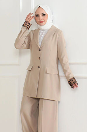 Leopar Desenli Takım Bej 19218